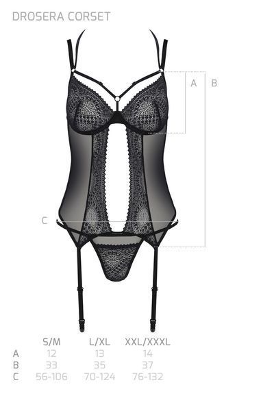 Корсет Passion DROSERA CORSET black, L/XL, с креплениями для чулок, трусики в комплекте SX0476