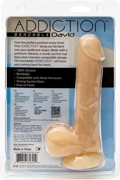 Фалоімітатор із пам&rsquo;яттю форми, на присосці ADDICTION &mdash; DAVID 8&Prime; Silicone Dong, віброкуля в подаруно SO5578