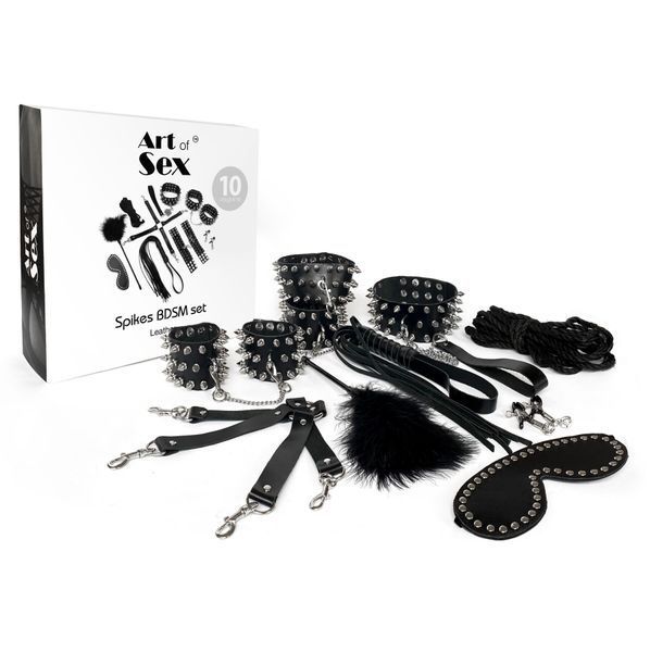 BDSM-набор Art of Sex &ndash; Spikes BDSM Set Leather, 10 предметов, черный, натуральная кожа SO7140