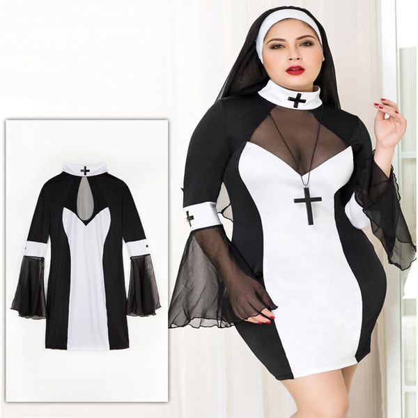 Эротический костюм монашки JSY &laquo;Грешница Лола&raquo; Plus Size Black, платье, крест, апостольник SO8359