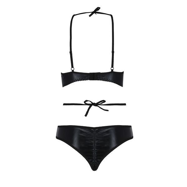 Комплект белья Passion Exclusive NAVEL SET L/XL, black, трусики и лиф с элементами под латекс PS24901
