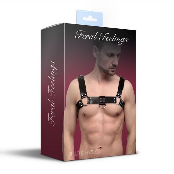 Мужская портупея на грудь из натуральной кожи Feral Feelings - Bulldog Harness Black SO9411