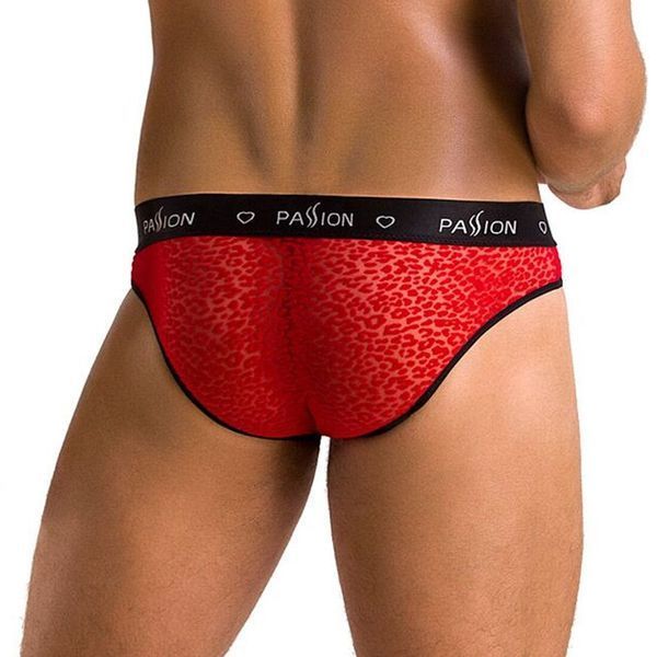 Мужские полупрозрачные трусы Passion 031 SLIP MIKE S/M Red, под леопард SO7565