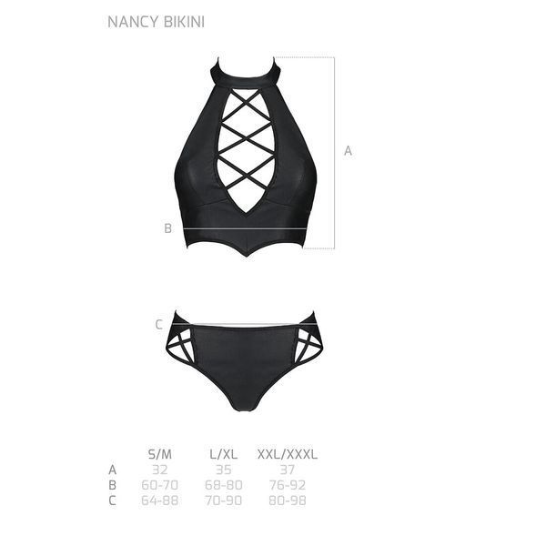Комплект з еко-шкіри Passion NANCY BIKINI XXL/XXXL, black, бра та трусики з імітацією шнурівки SO5369