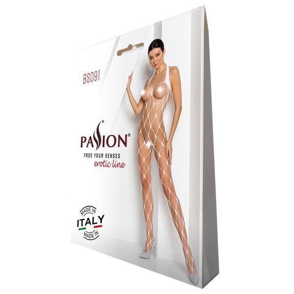 Бодістокінг у дуже велику сітку Passion BS091 white, з доступом SO6393
