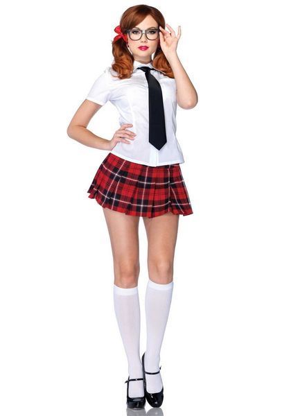 Еротичний костюм школярки Leg Avenue Private School Sweetie L, сорочка, спідниця, краватка, оправа SO9121