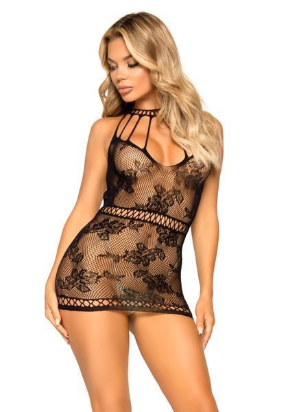 Ажурна сукня-сітка Leg Avenue Lace mini dress with cut-outs Black, one size SO7887