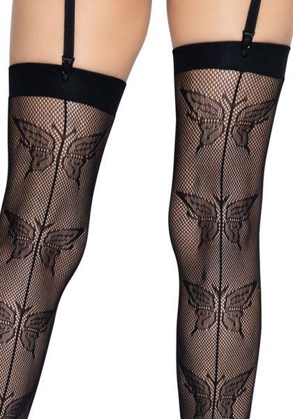 Чулки-сетка со швом сзади Leg Avenue Butterfly back seam thigh highs One size Black SO8579