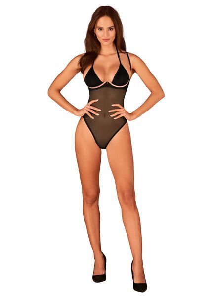 Прозоре боді Obsessive Selinne teddy M/L Black, дрібна сітка, подвійні бретелі SO8665