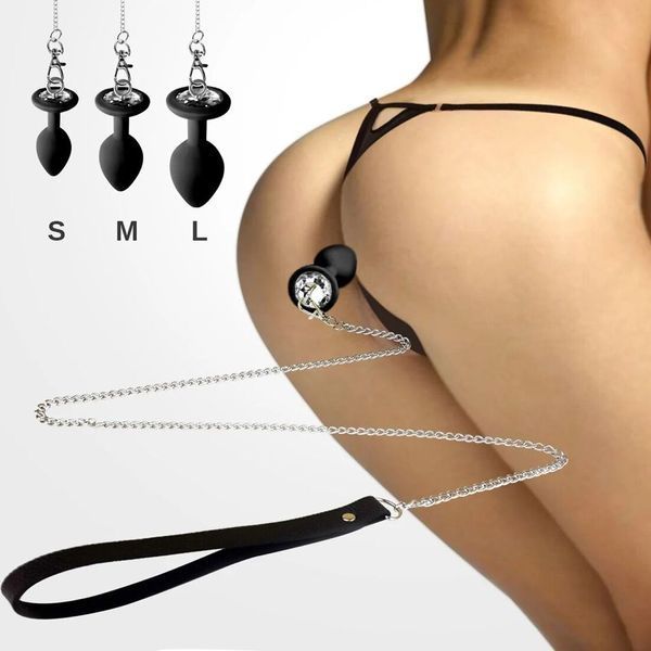 Силіконова анальна пробка Art of Sex Metal Anal Plug with Leash size L з повідцем Black SO6181