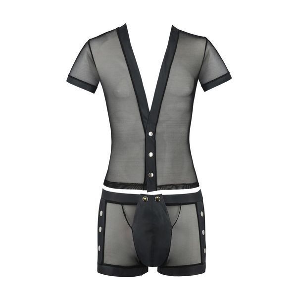 Комплект сітчастої чоловічої білизни Passion 052 SET MICHAEL L/XL black, сорочка, боксери, заклепки SO7624