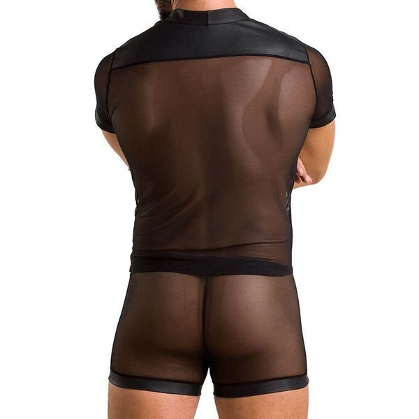 Комплект сітчастої чоловічої білизни Passion 052 SET MICHAEL L/XL black, сорочка, боксери, заклепки SO7624