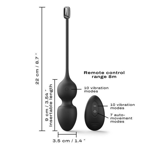 Вагинальные шарики Dorcel LOVE BALLS BLACK, вибрации и движения внутреннего шарика, пульт ДУ SO7389