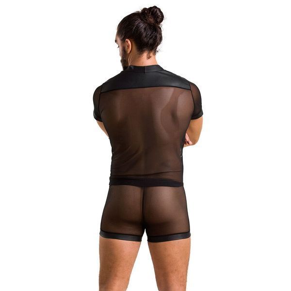 Комплект сітчастої чоловічої білизни Passion 052 SET MICHAEL L/XL black, сорочка, боксери, заклепки SO7624