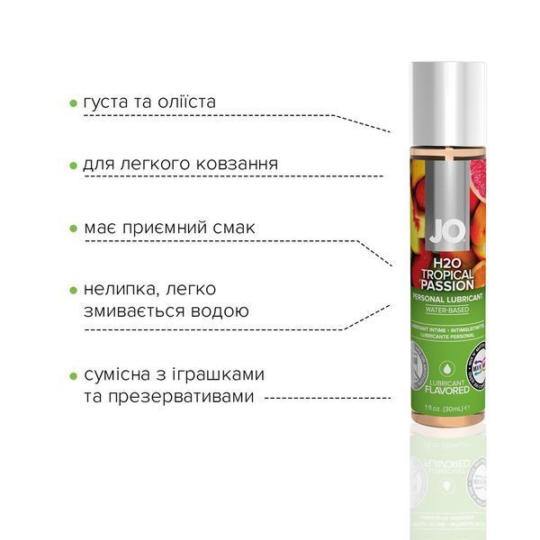 Смазка на водной основе JO H2O &mdash; Tropical Passion (30 мл) без сахара, растительный глицерин SO1472