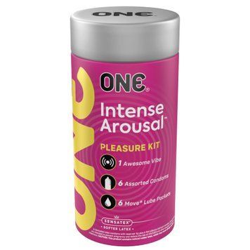 Подарунковий набір ONE Intense Arousal, у комплекті 6 презервативів, 6 саше з лубрикантом, віброкільце SX0798
