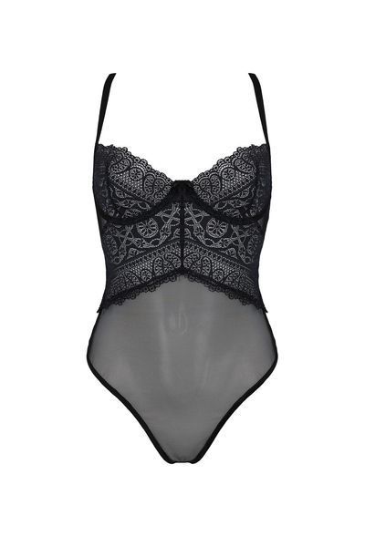 Боді Passion KERRIA BODY black, S/M, з високими вирізами та верхом балконет SX0486