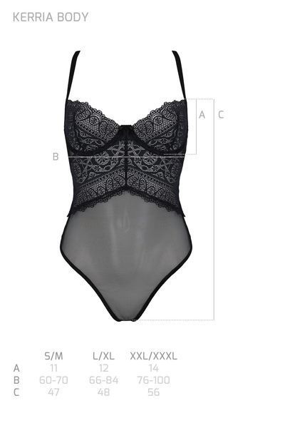 Боді Passion KERRIA BODY black, S/M, з високими вирізами та верхом балконет SX0486