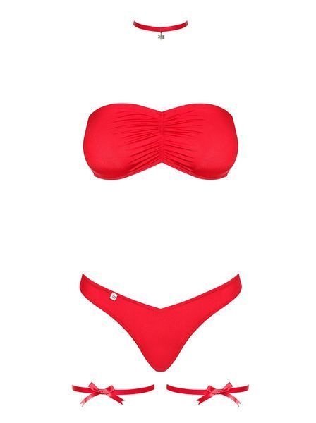 Комплект белья Obsessive Kissmas Set S/M бюстгальтер, трусики, чокер, подвязки SX1154