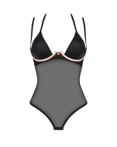 Прозрачное боди Obsessive Selinne teddy XL/2XL Black, мелкая сетка, двойные бретели SO8666