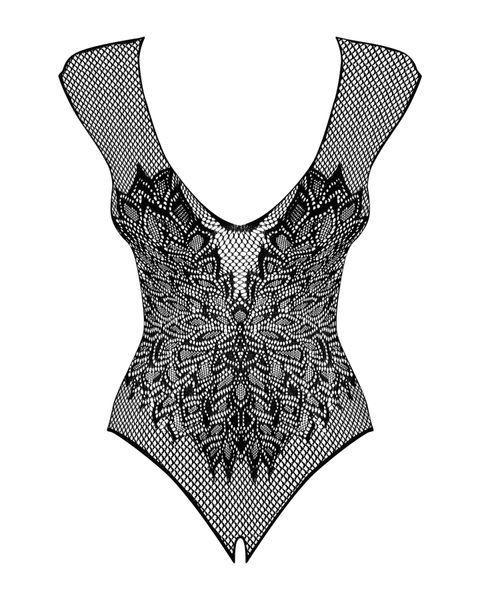 Бодістокінг із великої сітки з мереживом Obsessive B112 teddy S/M/L, чорний, з доступом SO7201