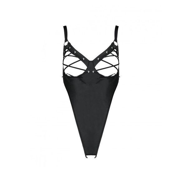 Боді з екошкіри Passion CELIN BODY L/XL, black, з доступом, відкритий SO6403