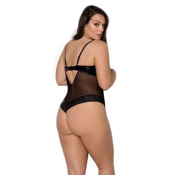 Боди Passion Exclusive NORTH BODY 6XL/7XL black, открытая грудь, с доступом, винил и кружева SO7109