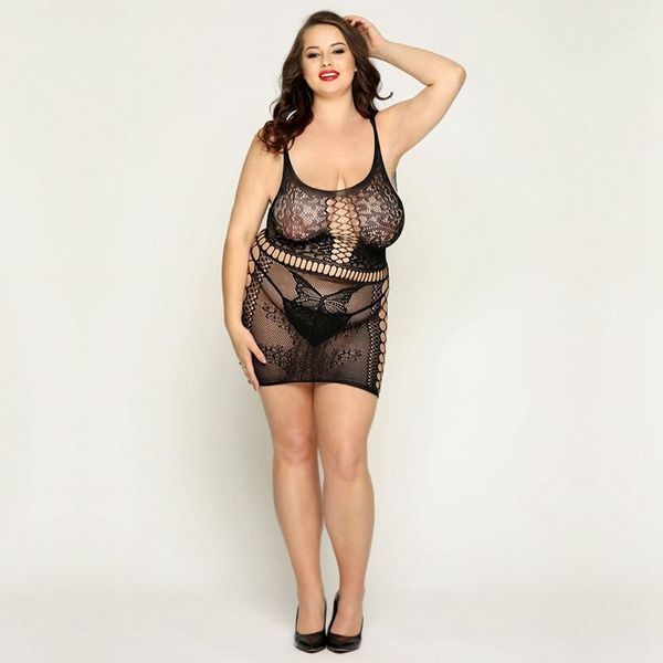 Сетчатое платье с бабочками JSY &laquo;Сексапильная Эмили&raquo; Plus Size, Black, имитация шнуровки, кружево SO8369