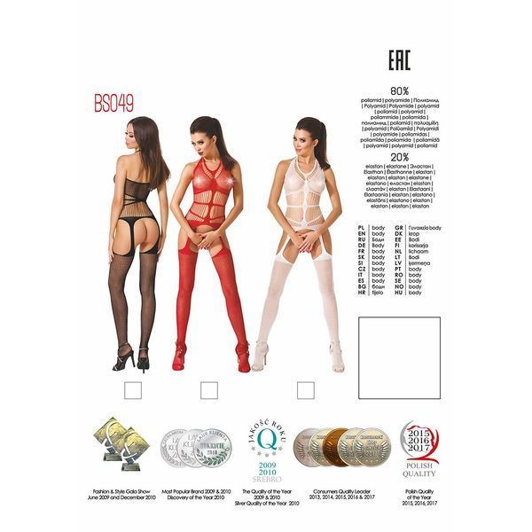 Бодістокінг Passion BS049 white, комбінезон, імітація топа, панчіх і пояса PBS049W