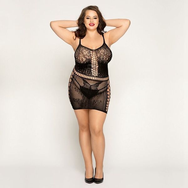 Сетчатое платье с бабочками JSY &laquo;Сексапильная Эмили&raquo; Plus Size, Black, имитация шнуровки, кружево SO8369