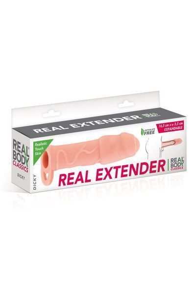 Насадка на член Real Body - Real Extender DICKY с закрытой головкой и кольцом для мошонки SO3716