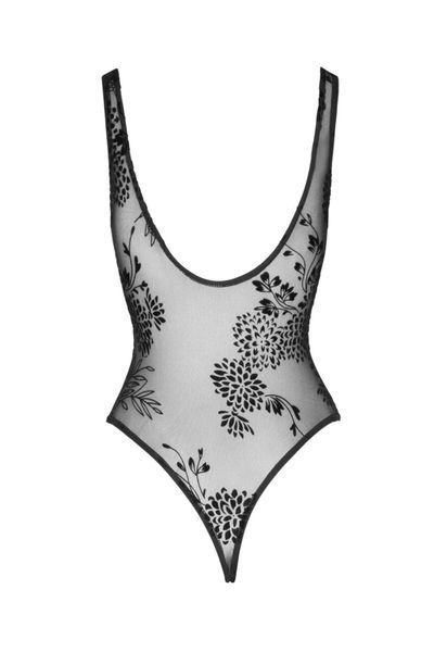 Боди Noir Handmade F242 Tulle body with patterned flock embroidery, S SX0151