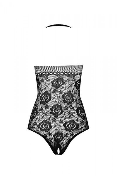 Бодистокинг с имитацией корсетной шнуровки Passion BS094 One Size, black, цветочный узор, с доступом SO8923
