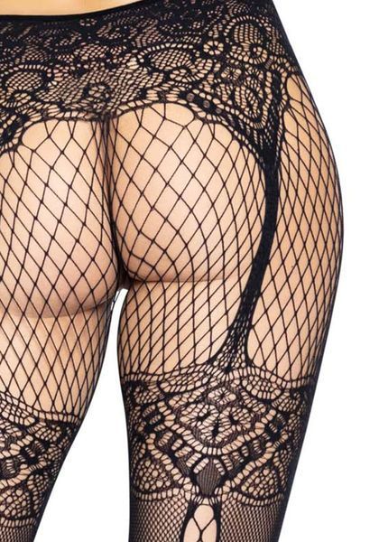 Колготки Leg Avenue Fishnet tights with back seam One size Black, задній шов, мереживо, сітка SO8581