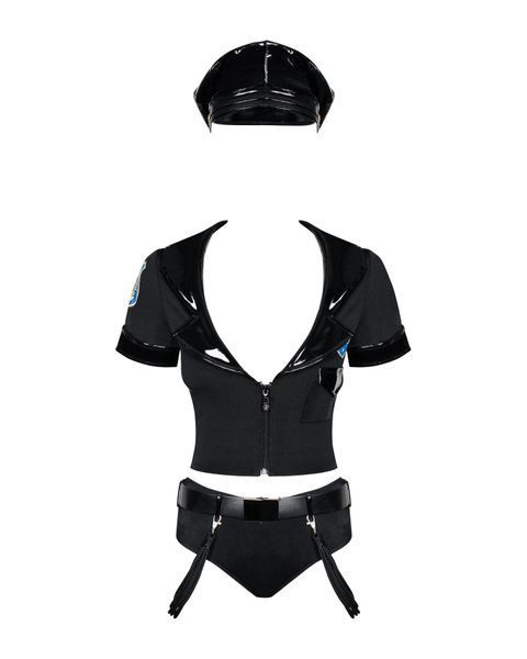 Еротичний костюм поліцейського Obsessive Police set S/M, black, топ, шорти, кепка, пояс, портупея SO7725