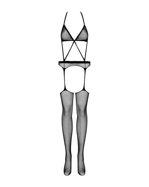 Сітчастий бодістокінг з імітацією топа, пояса та панчохи Obsessive Bodystocking N108 S/M/L, чорний SO7252