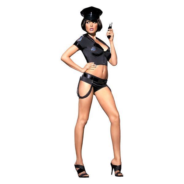 Еротичний костюм поліцейського Obsessive Police set S/M, black, топ, шорти, кепка, пояс, портупея SO7725
