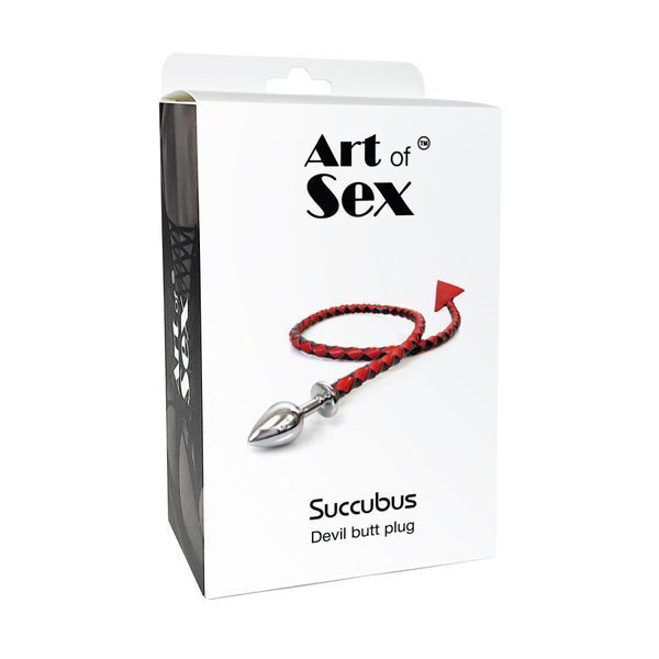 Металева анальна пробка M з диявольським хвостом Art of Sex - Succubus, екошкіра, чорний SO9744