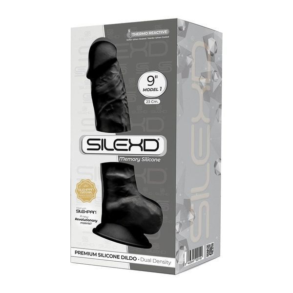Фалоімітатор SilexD Tomas Black (MODEL 1 size 9in), двошаровий, силікон + Silexpan, діаметр 4,9см SO5024