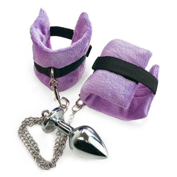Наручники з металевою анальною пробкою Art of Sex Handcuffs with Metal Anal Plug size M Purple SO6183
