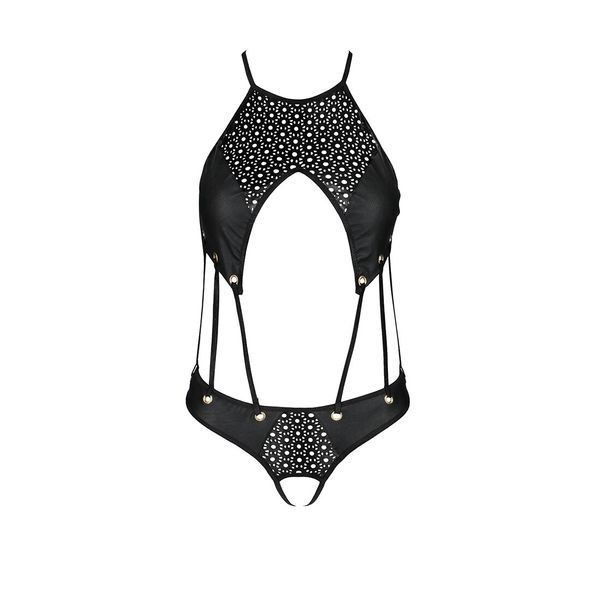 Боди с открытым доступом Passion TASMINA BODY S/M, black, экокожа, шнуровки, ажурные кружева SO7110