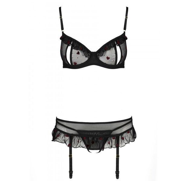 Сексуальний комплект з поясом для панчіх Passion LOVELIA SET XXL/XXXL, black SO4779