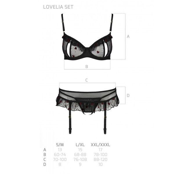 Сексуальний комплект з поясом для панчіх Passion LOVELIA SET XXL/XXXL, black SO4779