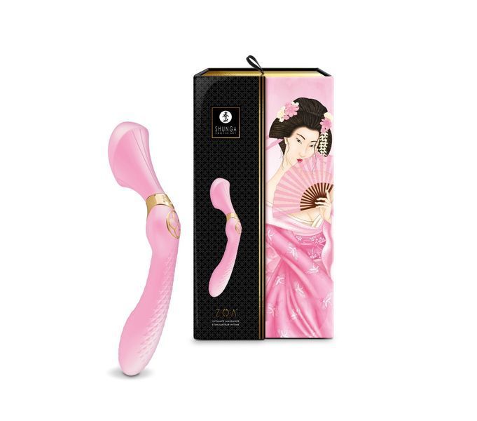Вибромассажер Shunga Zoa Light Pink, двусторонний SO6913