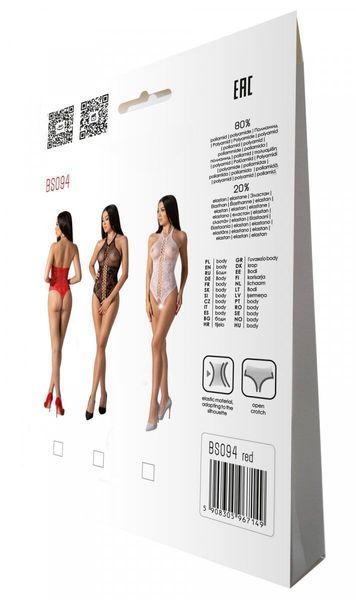 Бодистокинг с имитацией корсетной шнуровки Passion BS094 One Size, red, цветочный узор, с доступом SO8924