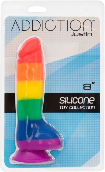 Радужный фаллоимитатор ADDICTION - JUSTIN - 8" - RAINBOW, 20,3 см, силикон SO4533