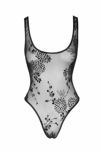 Боди Noir Handmade F242 Tulle body with patterned flock embroidery, M SX0152
