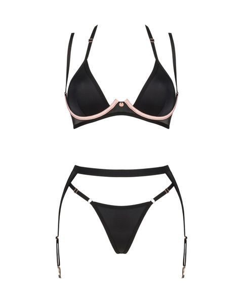 Комплект белья Obsessive Selinne 3-pcs set M/L Black, бюстгальтер, стринги пояс для чулок SO8668