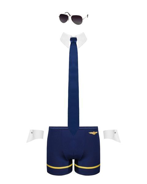 Эротический костюм пилота Obsessive Pilotman set 2XL/3XL, боксеры, манжеты, воротник с галстуком, оч SO7303