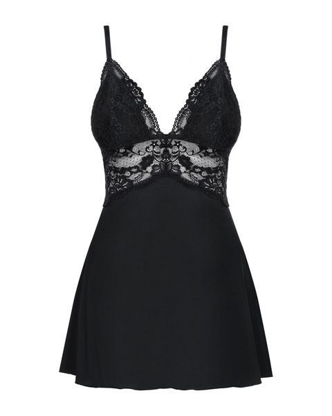 Сатиновый пеньюар с кружевом Obsessive 810-BAB-1 babydoll & thong L/XL, черный, пеньюар, танга SO7153